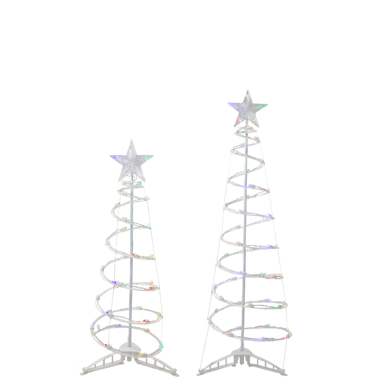 Northlight Set of 2 LED Lighted Multi-Color Outdoor Spiral Christmas Cone Trees 3&#x27;, 4&#x27;